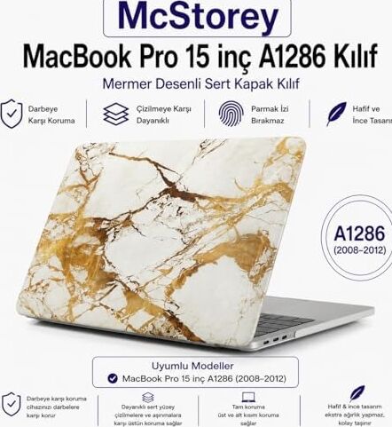 Macbook Pro Kılıf 15 Inç Marble A1286 (Eski Ethernet Girişli Model 2008-2012) ile Uyumlu Marble 03