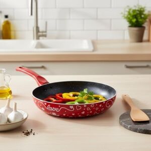 Lotus 26 cm Sevgililer Günü Özel Seri Kırmızı Kırçıl Granit Efektli Yapışmaz Kızartma Tavası