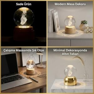 3D Kristal Küre Gece Lambası, Parmak Kalp Tasarımlı, LED Aydınlatmalı, Ahşap Tabanlı, Romantik Hediye