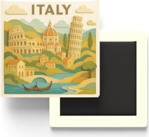 Italya - Paper Cut Art - Baskılı Buzdolap Magneti Kare - 9x9 cm