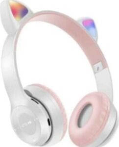 Beyaz LED Işıklı Bluetooth Kulak Üstü Kulaklık, Mikrofonlu ve Kablolu Bağlantı Seçeneği