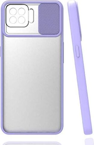 Oppo Reno 4 Lite ile Uyumlu Kılıf Slayt Sürgülü Arkası Buzlu Lensi Kapak - Lila