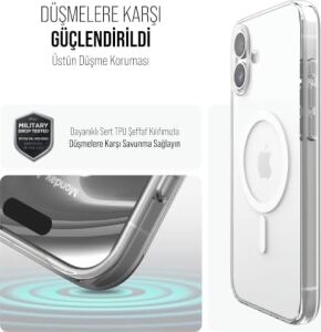 iPhone Magsafe Uyumlu Şeffaf Sert Kristal Mika Sararmaz Kılıf (Iphone 16)