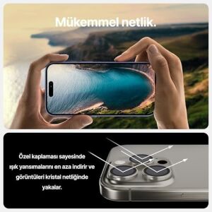 iPhone 15 Pro / 15 Pro Max ile Uyumlu Orijinal Safir Cam (%99.9 Saflıkta Gerçek Safir) Cihazın Kendi Lensleri ile Aynı Materyal Lens Koruyucu Kamera Camı (Titanyum)