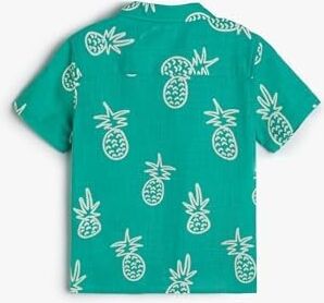 Gömlek Kısa Kollu Ananas Baskılı Cep Detaylı