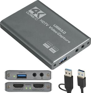 HDMI To USB 3.0 Video Capture Kartı Ses ve Görüntü Yakalama | 4K 60FPS Görüntü Aktarma, Ekstra Güç Gerektirmez, Ps3 Ps4 Ps5 Xbox, Windows ve Os x ile Uyumlu Yayın Kayıt Cihazı, ZR1285, Gri