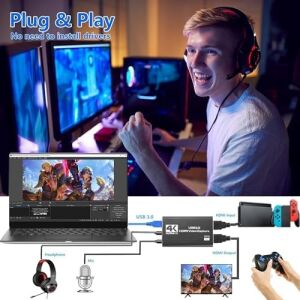 HDMI To USB 3.0 Video Capture Kartı Ses ve Görüntü Yakalama | 4K 60FPS Görüntü Aktarma, Ekstra Güç Gerektirmez, Ps3 Ps4 Ps5 Xbox, Windows ve Os x ile Uyumlu Yayın Kayıt Cihazı, ZR1285, Gri