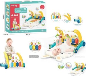 BIB6015 -Vardem Piyanolu 2 In 1 Bebek Yürüteci ve Tavşan Desenli Mavi Oyun Halısı