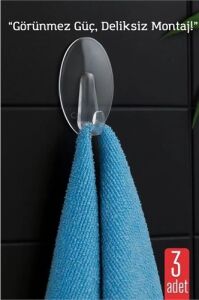 3 Lü Şeffaf Kendinden Yapışkanlı Duvar Askısı – 5.5 x 3.2 cm | Iz Bırakmaz, Güçlü Tutuş 722185