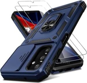 -  Galaxy A17 ile Uyumlu 5g Kılıf Kamera Korumalı Sürgülü Yüzüklü Armor Zırh Kapak + 9h Ekran Koruyucu - Lacivert