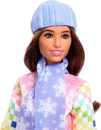 Pembe Kayak Montu, Pantolonu, Botları ve Renk Değiştiren Snowboard Dahil 10'dan Fazla Aksesuarıyla  Kariyer Bebekleri Snowboard Sporcusu Bebek, JKF78