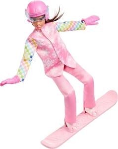 Pembe Kayak Montu, Pantolonu, Botları ve Renk Değiştiren Snowboard Dahil 10'dan Fazla Aksesuarıyla  Kariyer Bebekleri Snowboard Sporcusu Bebek, JKF78