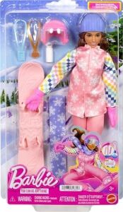 Pembe Kayak Montu, Pantolonu, Botları ve Renk Değiştiren Snowboard Dahil 10'dan Fazla Aksesuarıyla  Kariyer Bebekleri Snowboard Sporcusu Bebek, JKF78