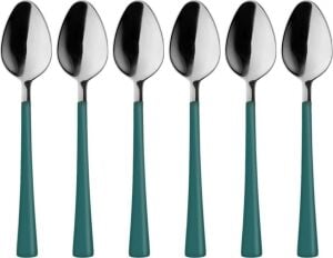 6 Parça Çay Kaşığı Seti, Paslanmaz Çelik, Gümüş Yeşil, 11 Cm, 70 Gram, El Yıkama
