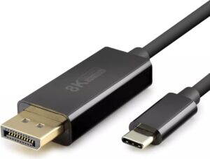 Hadron Type-C To Displayport Kablo - 8k 60Hz / 4K 144Hz Destekli, 1.8 Metre, Thunderbolt 3/4 Uyumlu, Macbook, iPad ve Yeni Nesil Laptoplar Için Dp Dönüştürücü Görüntü Kablosu (Siyah)