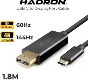 Hadron Type-C To Displayport Kablo - 8k 60Hz / 4K 144Hz Destekli, 1.8 Metre, Thunderbolt 3/4 Uyumlu, Macbook, iPad ve Yeni Nesil Laptoplar Için Dp Dönüştürücü Görüntü Kablosu (Siyah)