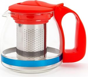 700 ml Süzgeçli Cam Çaydanlık Üstü Demlik Kırmızı