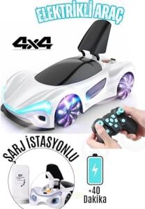 /oyuncak 2.4 Ghz Uzaktan Kumandalı Şarjlı Elektrikli Araba 4x4 Şarj Istasyonlu Buharlı LED Işıklı Sesli Müzikli Full Fonksiyon 4 Çeker Drift Atabilen 1200 Mah Şarjlı Pilli (Premium Beyaz)