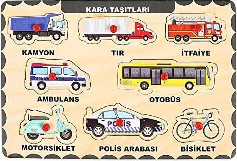 Ahşap Tutmalı Eğitici Yapboz Kara Taşıtları Anaokulu Oyuncakları