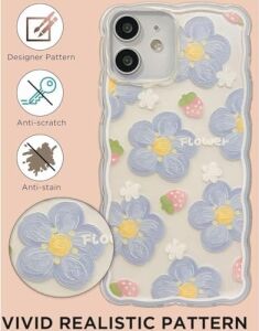Xspring Telefon Kılıfı, Şeffaf Yumuşak Tpu Kılıf, Mavi Yaban Mersini Çiçek Desenli, Ile Uyumlu Telefon 12 Modeli, Kadınlar ve Kızlar Için Şık Dalga Tasarım