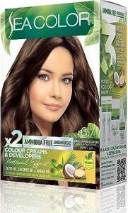 Amonyaksız, Vegan, Doğal, Besleyici Kalıcı Saç BOYASI%100 Beyaz Kapama (1 Paket 2 x 50 ml Boya & Oksidan) (Çikolata Kahve 6.7)