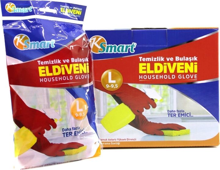 L Beden Temizlik ve Bulaşık Eldiveni - Doğal Pamuk Astarlı - Plastik