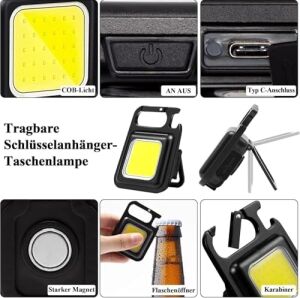 Anahtarlık Şeklinde Metal Kasa Cob Kare Fener – Kamp & Outdoor Suya Dayanıklı Mini Cob LED Işıldak, Type‑c Şarjlı, Mıknatıslı Taşınabilir El Feneri Anahtarlığı
