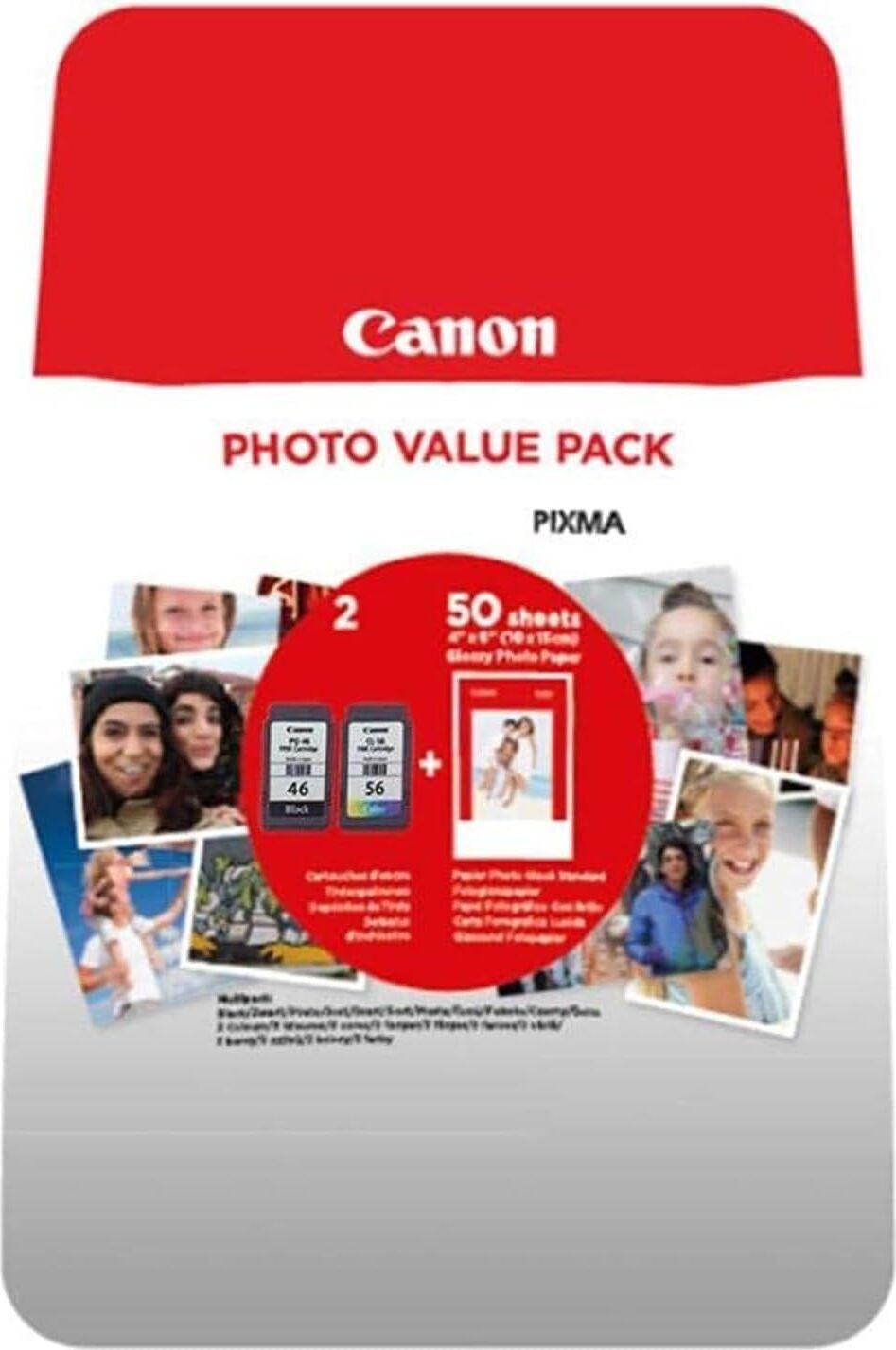 Pg-46/cl-56 Orijinal Photo Value Pack 9059B003, 300 Sayfa Baskı, Kırmızı