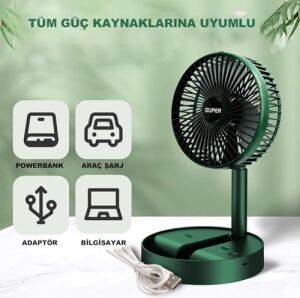 Şarjlı Taşınabilir Fan Katlanır Teleskopik USB Fanı Ev Ofis Masaüstü Sessiz Fan