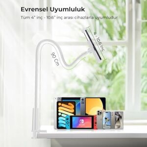 90 cm Akrobat Esnek Tablet ve Telefon Tutucu Stand Beyaz