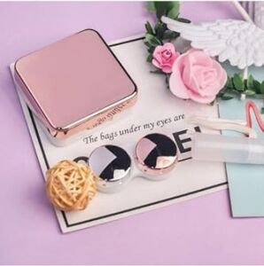 Rose Aynalı Seyahat Lens Kutusu - Solüsyon Kabı, Cımbız, Vantuz Aparatı, L-R Lens Hazneleri