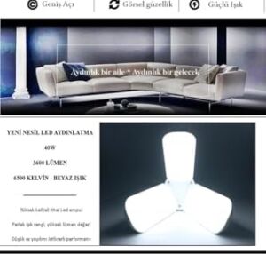 Pervane LED Ampul 3 Kollu Katlanabilir Cata 42W 6400K Beyaz Işık Yaprak LED Ampul