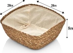 El Yapımı Hasır Içi Bezli Kare Ekmeklik ve Dekoratif Kare Hasır Sepet, Hasır Içi Bezli Ekmek Sepeti Kare (20CM*20CM*8CM)
