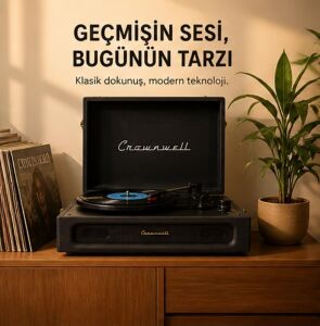 Casablanca Retro Çanta Pikap - 3 Devirli (33/45/78), Dahili Hoparlörlü, Bluetooth Bağlantılı, Nostaljik Taşınabilir Plak Çalar - Siyah