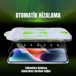 Madnova Apple iPhone 13/13 PRO/14/16E Ile Uyumlu Hizalama Aparatlı ve Takılırken Cam Altında Toz Bırakmaz Darbelere Karşı Ekstra Güçlü Ekran Koruyucu Cam