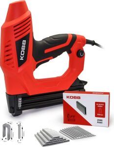 KBZ90 15-25MM Zımba ve 15-32MM Profesyonel Çivi Çakma Makinesi + 3000 Adet Yedek Zımba ve Çivi, Kırmızı/siyah