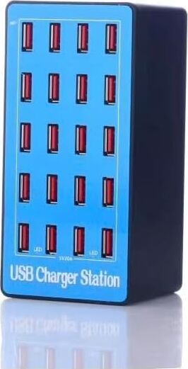 20 Port USB Şarj Istasyonu, 100W, 5V/20A Çıkış, Masaüstü Çoklu Şarj Ünitesi, Aşırı Akım Korumalı