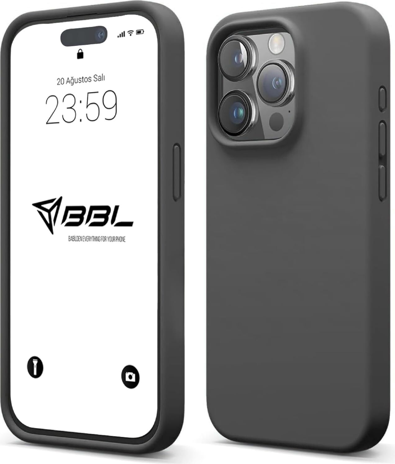 iPhone Kılıf Ince Sıvı Silikon 3 Katmanlı Tam Kaplamalı Yumuşak Jel Kauçuk Kılıf Kapak, Antrasit Siyah (Iphone 14 Pro Max 50)