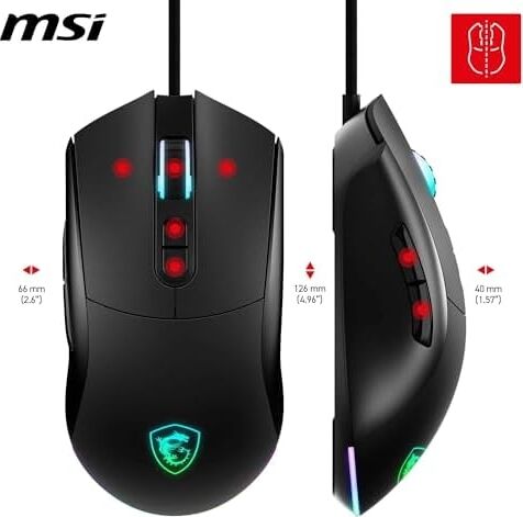 Msı Forge GM320 Oyuncu Mouse, 12800 Dpı Optik Sensör, Rgb Led, 7 Düğme, USB 2.0, Siyah, 1.5m Kablo