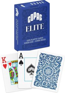 Copag ELITE%100 Plastik Oyun Kartları, Poker Boyu Jumbo Endeks Tek Deste, Mavi