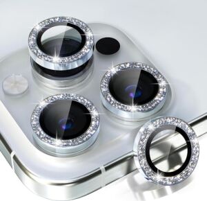 iPhone 15 Pro/iphone 15 Pro Max Elmas Taşlı Lens Koruyucu Premium Kalite ve Görünüm Gümüş Renk