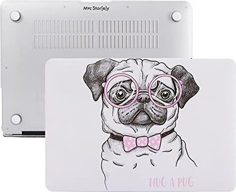 MacBook Air M1 Kılıfı 13 Inç A2337 A2179 A1932 Uyumlu Sert Kapak Hard Case Koruyucu Kılıf Gözlüklü Pug Köpek Desenli Uv Baskılı Çizilme Önleyici Pembe