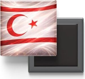 Kuzey Kıbrıs - Abstract Efektli Bayrak - Baskılı Kare Buzdolap Magneti