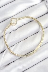 Pirinç Charm Zirkon Taşlı Yonca Model Gold Renk Kadın Bileklik
