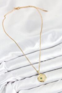 316L Çelik Zirkon Taşlı Ay ve Güneş Model Gold Renk Kadın Kolye
