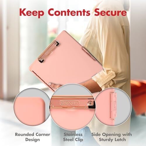 Dexas Slimcase 2 Sıkıştırma Tahtası, Yan Açıklık, 31,8 x 24,1 Cm, Pembe Altın Klipsli Pembe