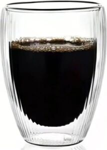 Çift Cidarlı Çizgili Cam, Kahve, Latte, Ekspresso, Meşrubat, Su Bardağı, 300 Ml, Cam Bardak, 1 Adet - 12322