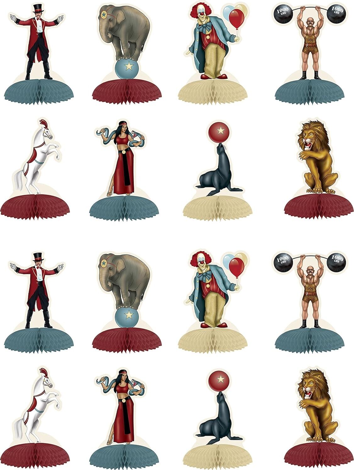 Beistle Vintage Circus Mini Masa Başlıkları, 16 Adet, 12,7 Cm, Çok Renkli