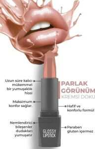 Uzun Süre Kalıcı Yoğun Renk Veren Nemlendirici Parlak Ruj - Glossy Lipstick 302 Nude
