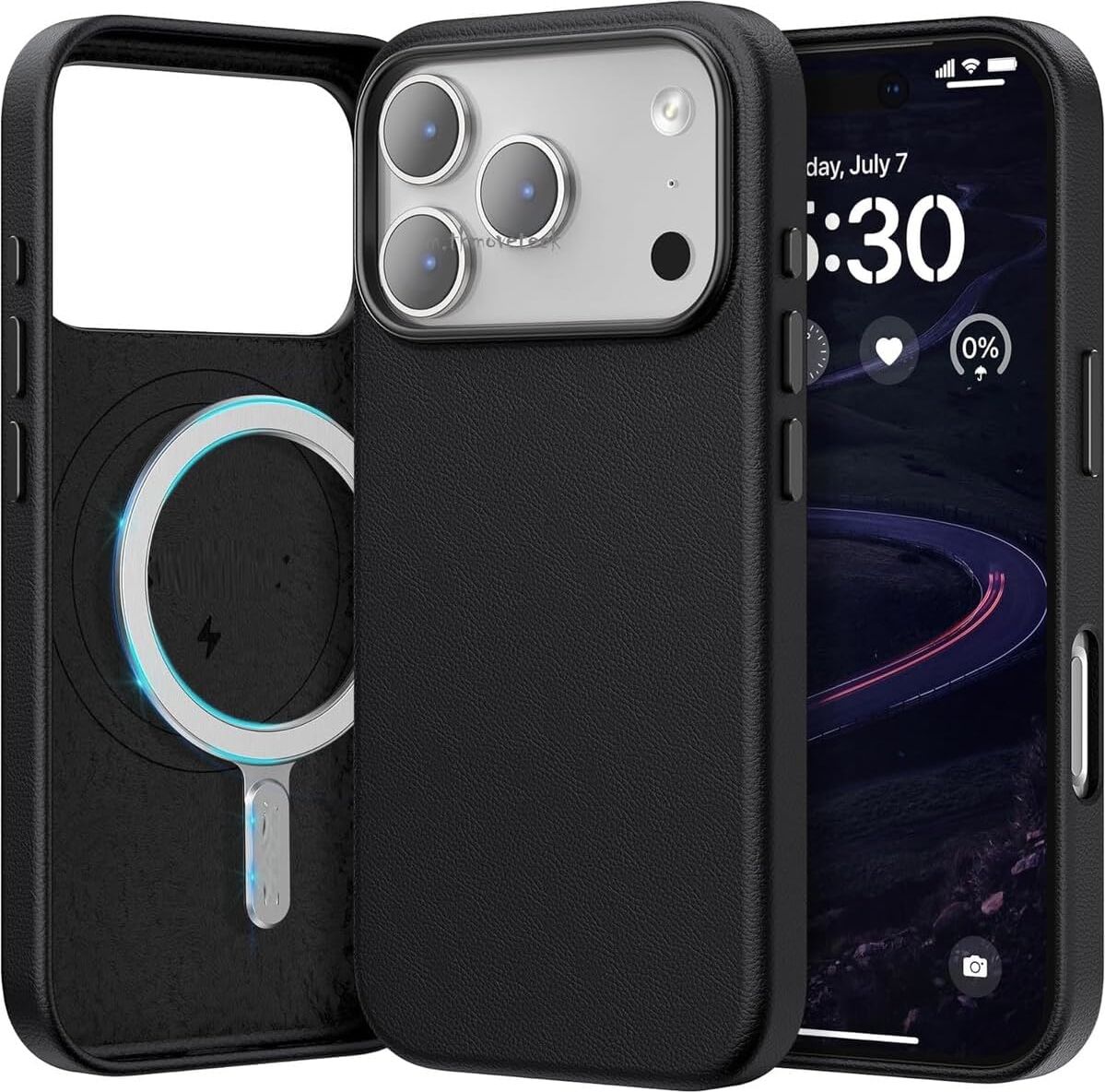 - iPhone 17 Pro ile Uyumlu Kılıf Leather Magsafe Deri Liquid Kapak Hassas Butonlu Içi Kadife Sert Silikon